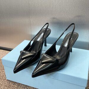 Prada Black Pointed Toe Slingback Heels
